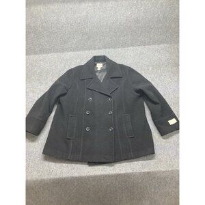St John's Bay Pea Coat Women’s Sz 2X Black Long Sleeve Button Up Cashmere Blend